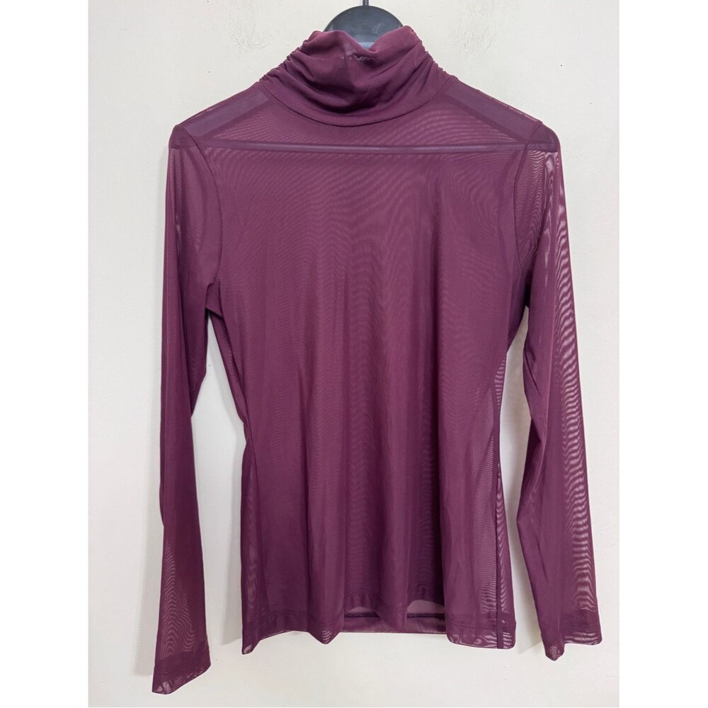 White House Black Market Sheer Long-Sleeve Turtleneck Top Maroon Size S Indie